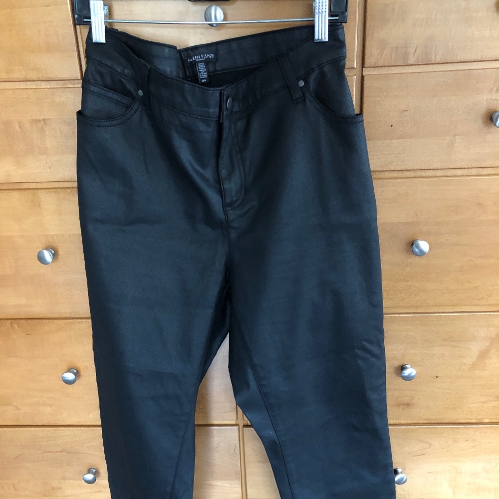 Eileen Fisher Blackleather like 5 pocket jeans Sz 16W
